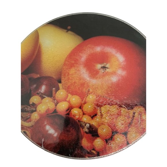 New Cooking Concepts 7.75 in Glass Cutting Board Fruit Apple Grapes Round - Picture 2 of 3